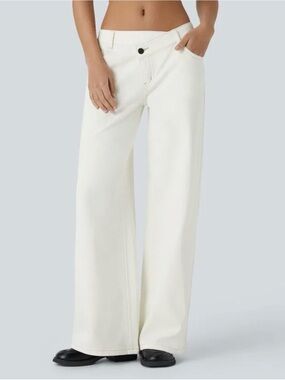 NWT HALARA Athleisure Wide Leg Light Khaki/Denim Women's Jeans in Small/ Regular